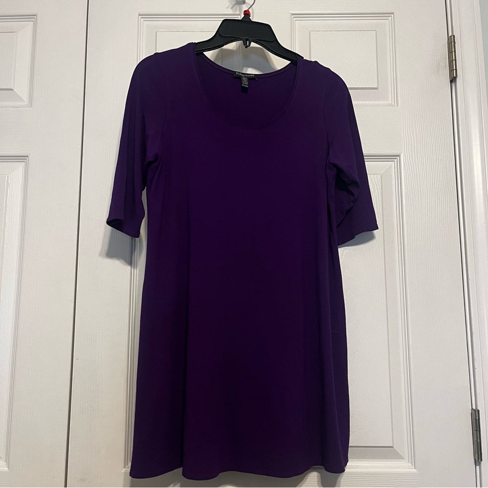 Eileen Fisher Women's 3/4 Sleeve Viscose Blend Swing A-Line Tunic Top Sz PM Plum